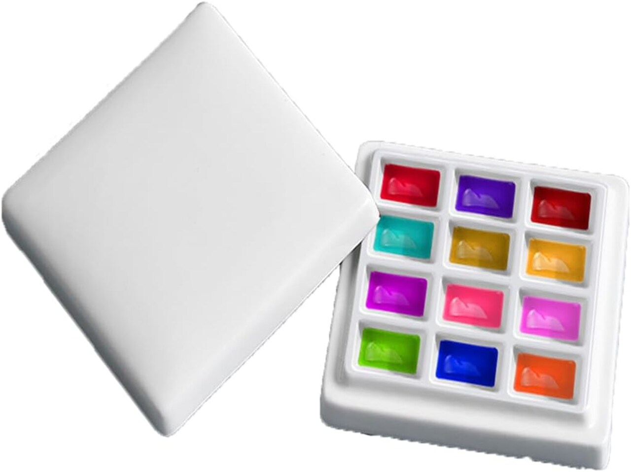 12 Wells Ceramic Palette with Covers Porcelain Paint Palette Mixing Tray for Painting Watercolor Gouache Arts & Crafts Accessories Organizer Mixing Colors